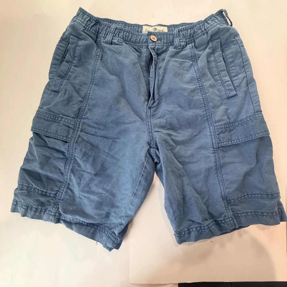 Island Shores Cargo Shorts Men 32 Blue Linen Blend Breathable Coastal Baggy
